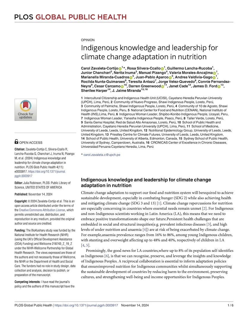 Indigenous knowledge and leadership for climate change adaptation in nutrition