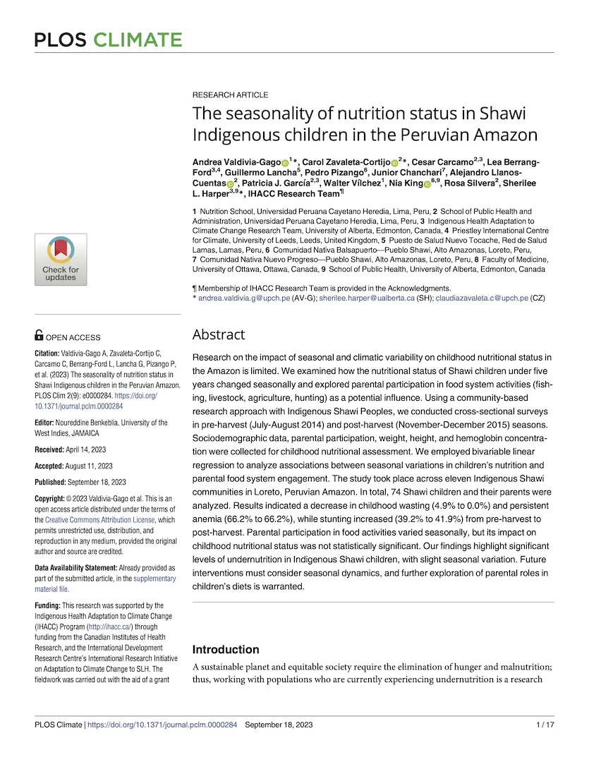 The seasonality of nutrition status in Shawi Indigenous children in the Peruvian Amazon