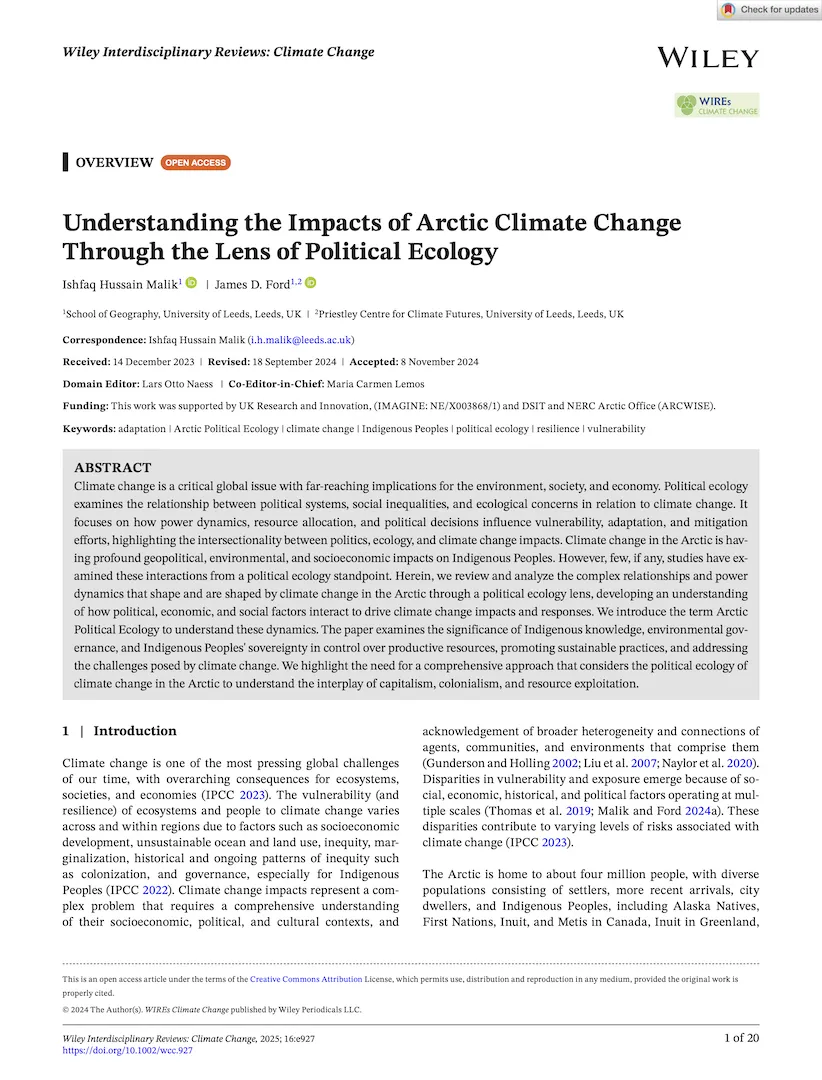 Understanding the Impacts of Arctic Climate Change Through the Lens of Political Ecology