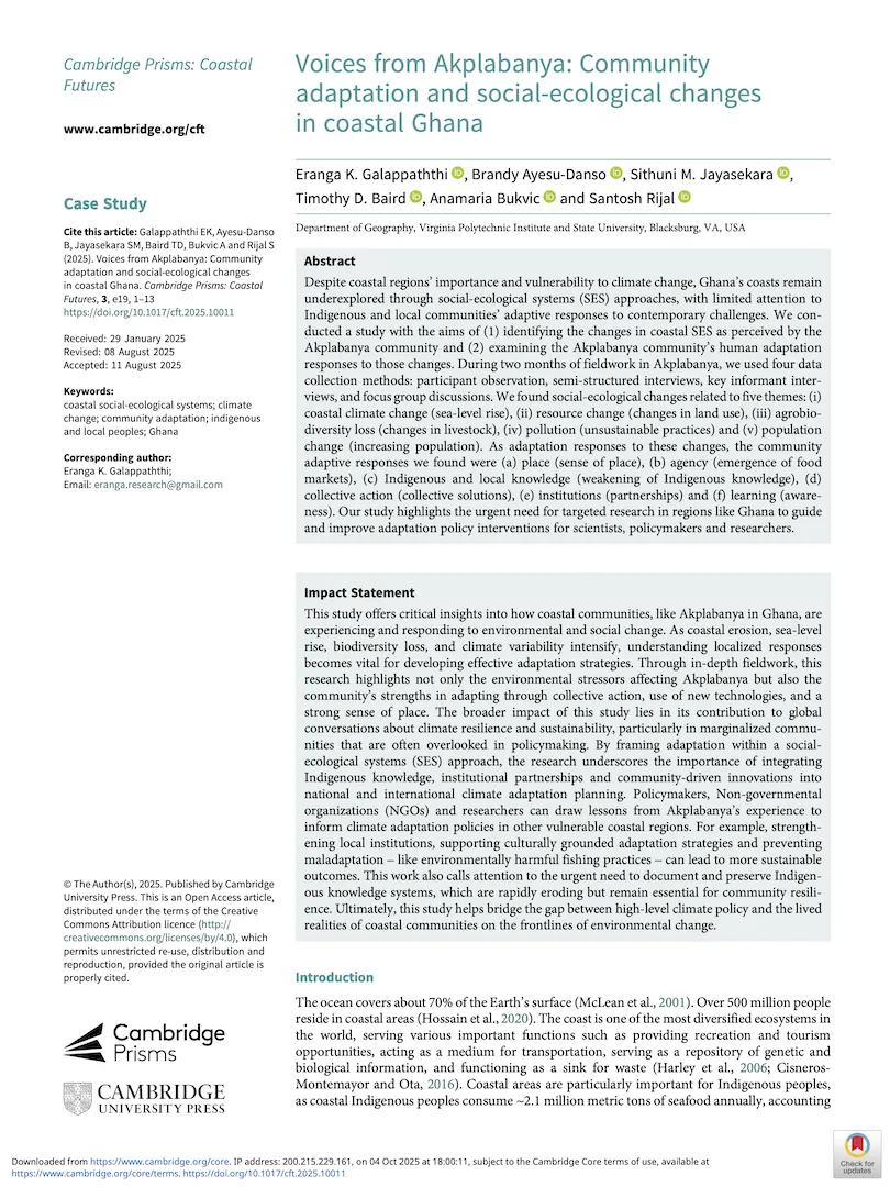 Voices from Akplabanya: Community adaptation and social-ecological changes in coastal Ghana