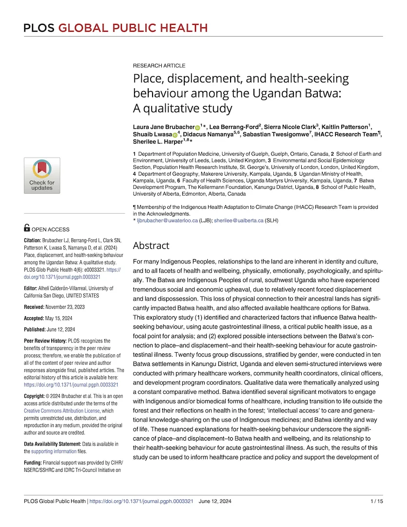 Place, displacement, and health-seeking behaviour among the Ugandan Batwa: A qualitative study
